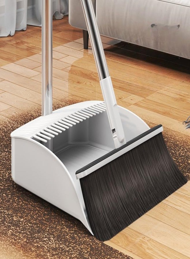 Dhamee Plastic, Synthetic Broom And Dustpan Set With Long Handle Upright Standing Broom Dustpan Claning Set Ideal For Home, Kitchen And Office Pet Hair Removel Floor Use Extension Pole - Image 1